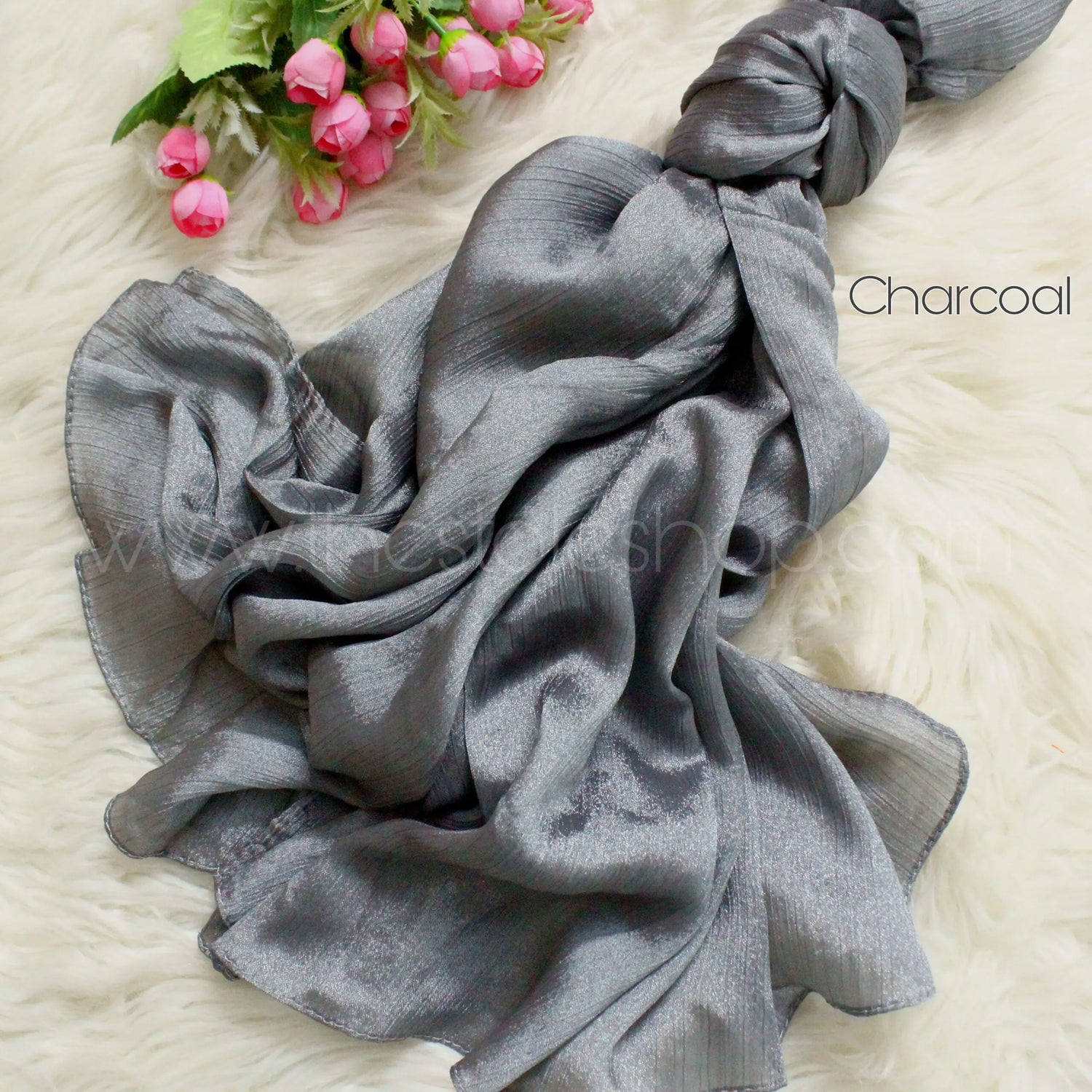 Metallics Crinkle Silk Hijab – Charcoal
