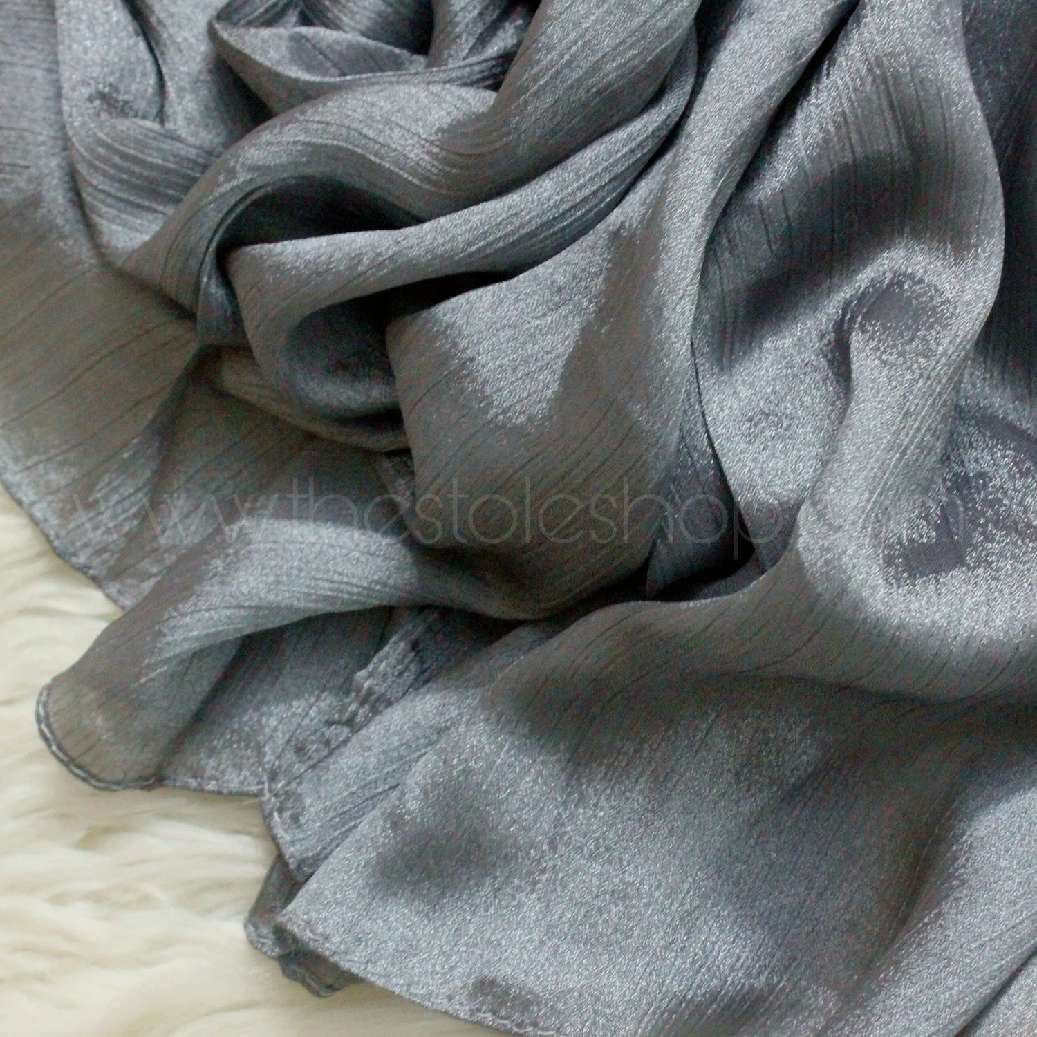 Metallics Crinkle Silk Hijab – Charcoal