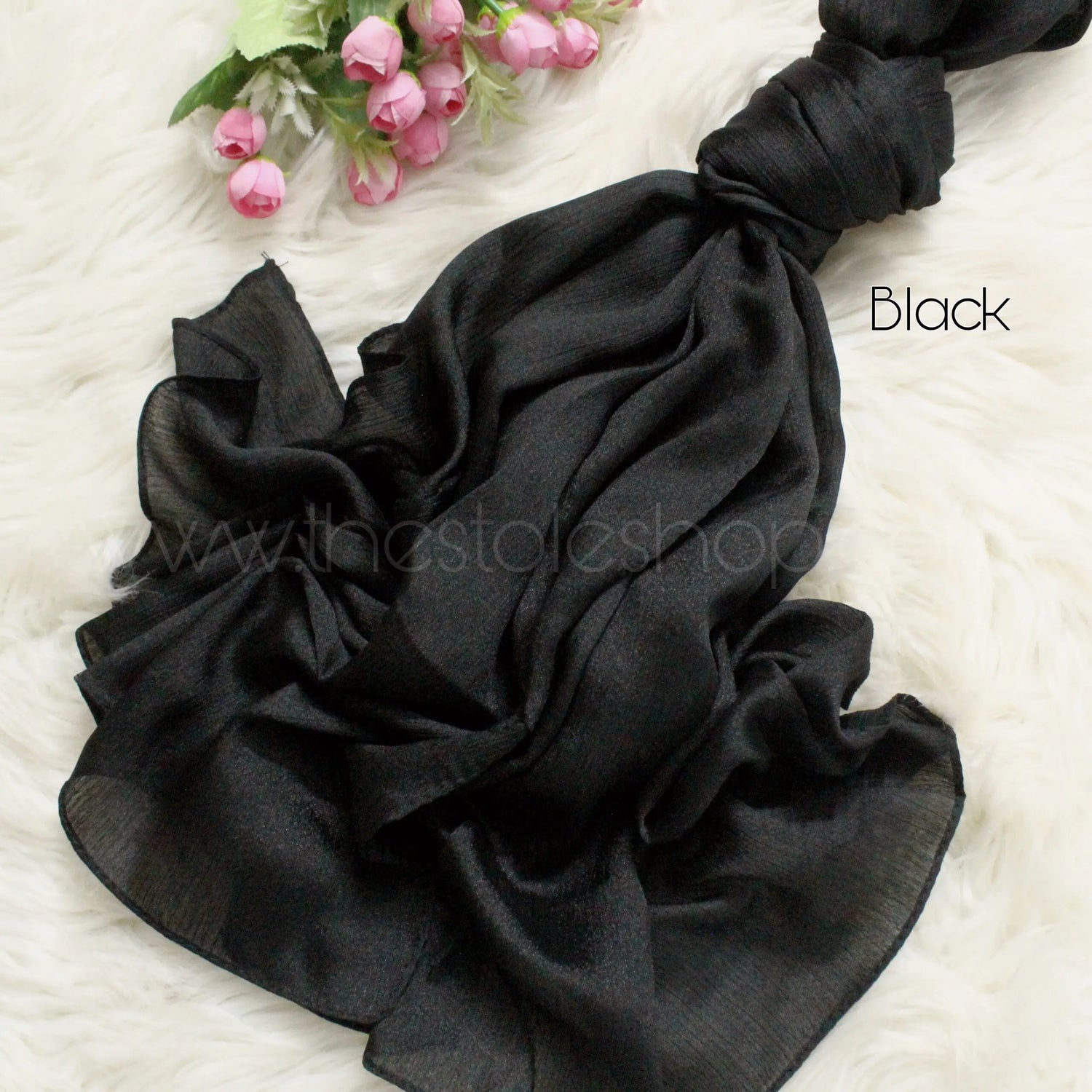 Metallics Crinkle Silk Hijab – Black