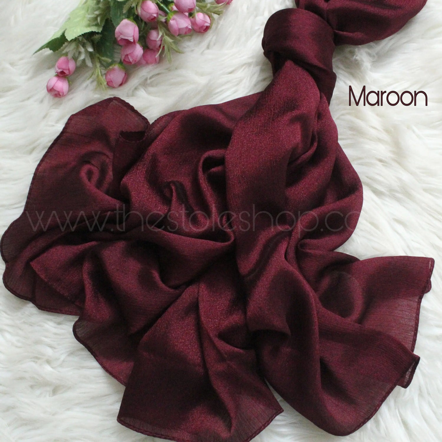 Metallics Crinkle Silk Hijab – Maroon