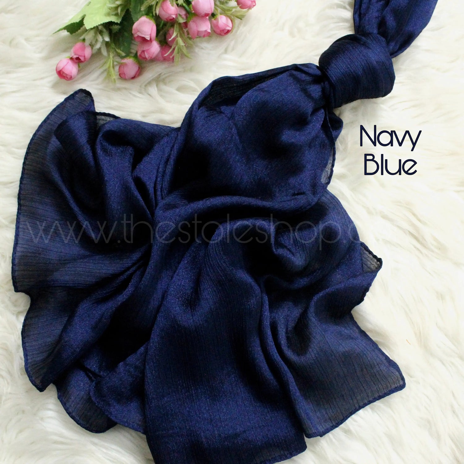 Metallics Crinkle Silk Hijab – Navy Blue