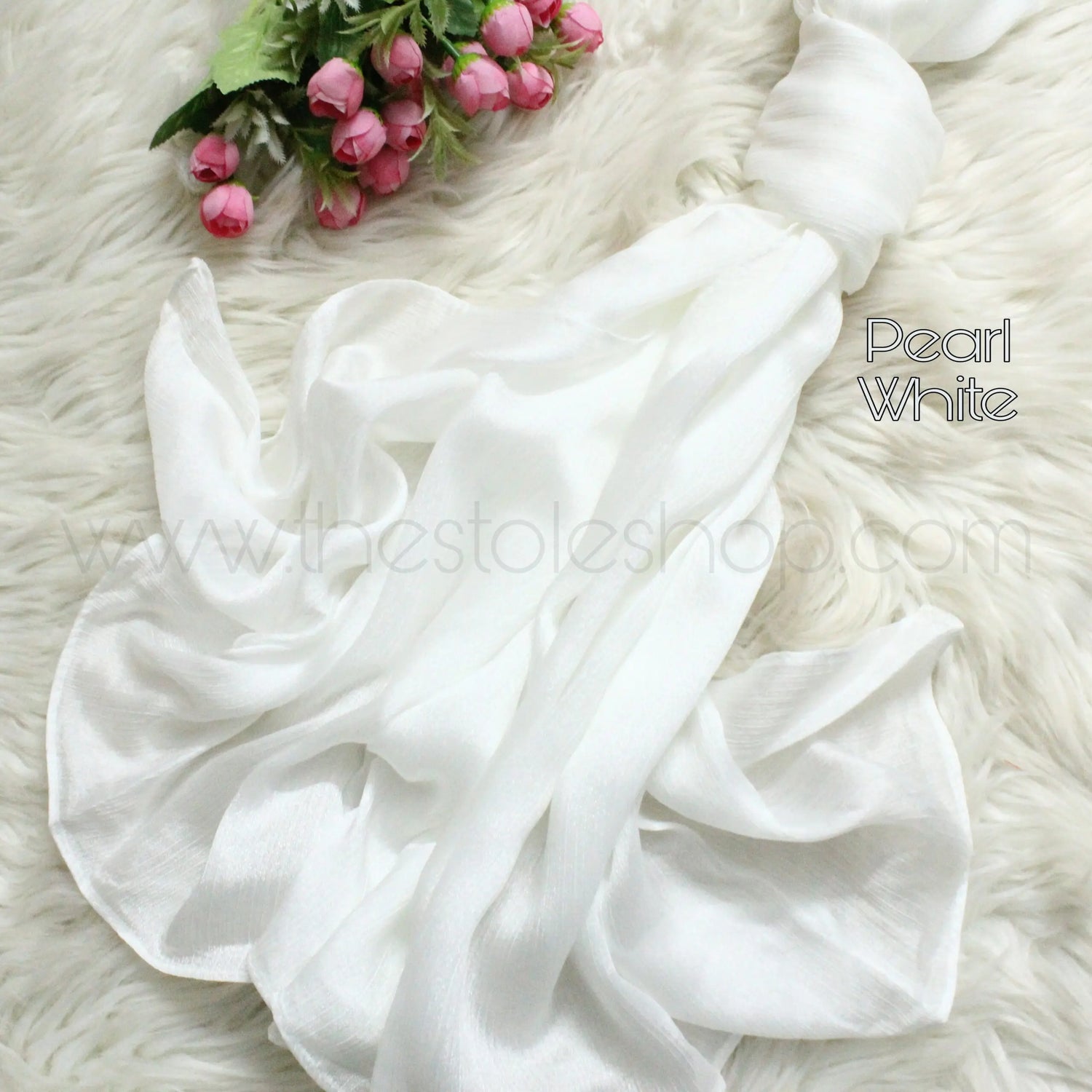 Metallics Crinkle Silk Hijab – Pearl White