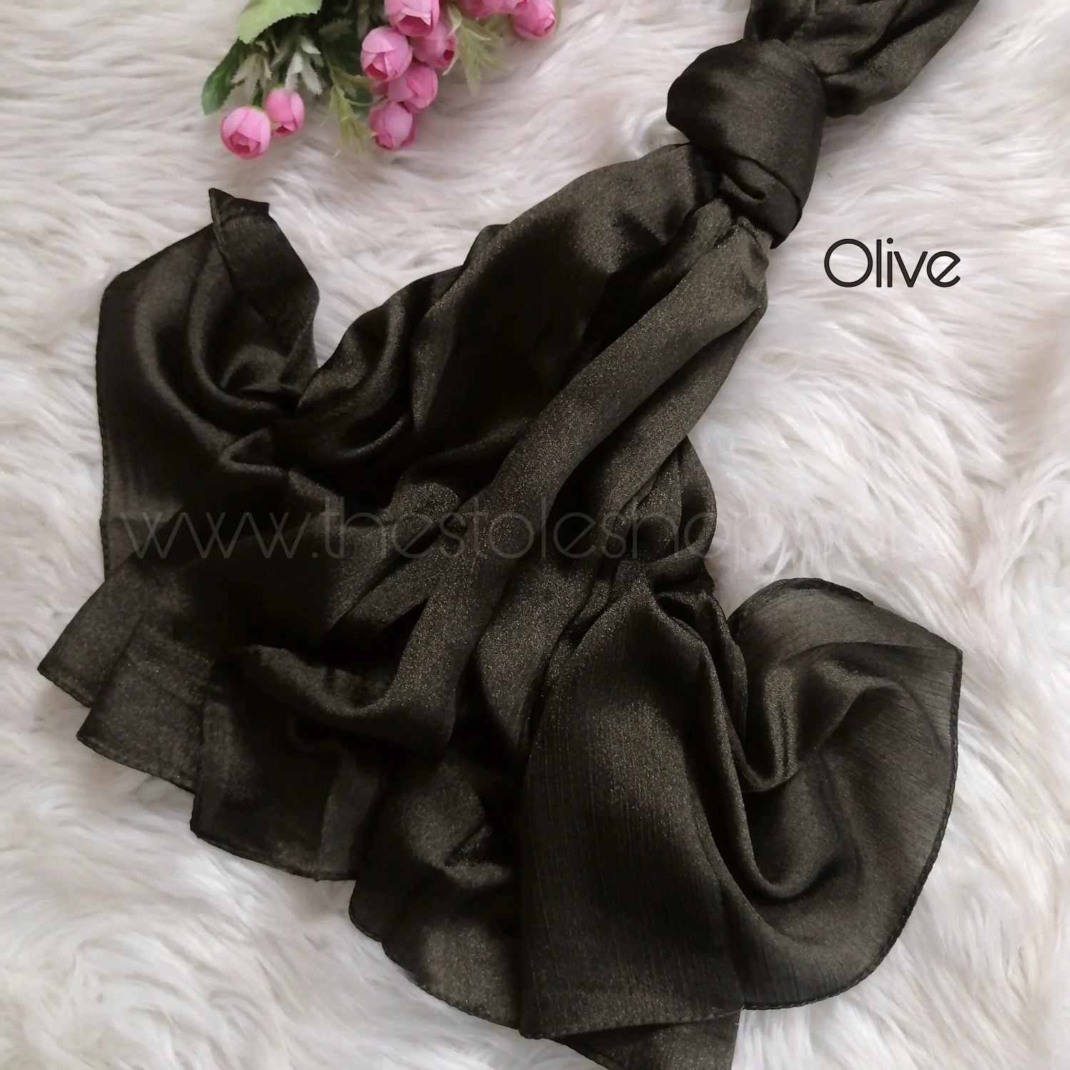 Metallics Crinkle Silk Hijab – Olive