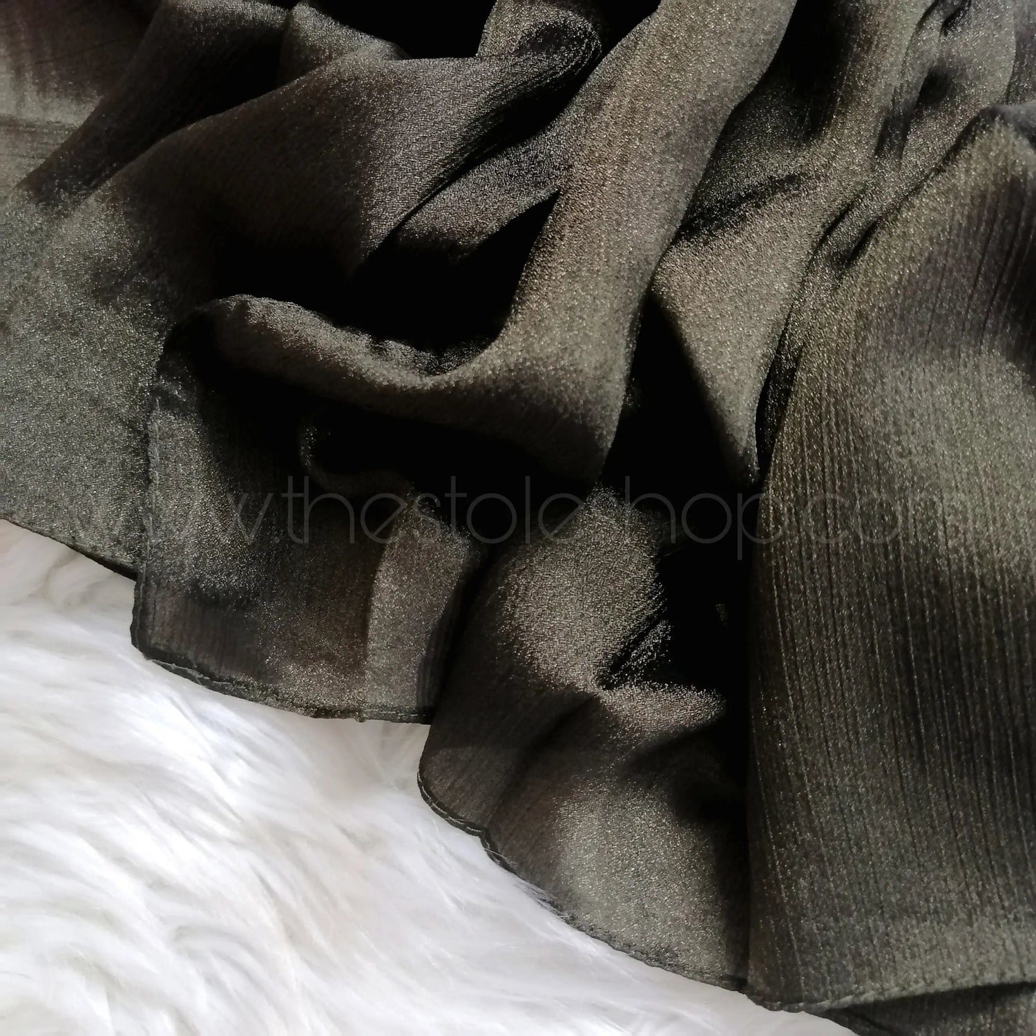 Metallics Crinkle Silk Hijab – Olive