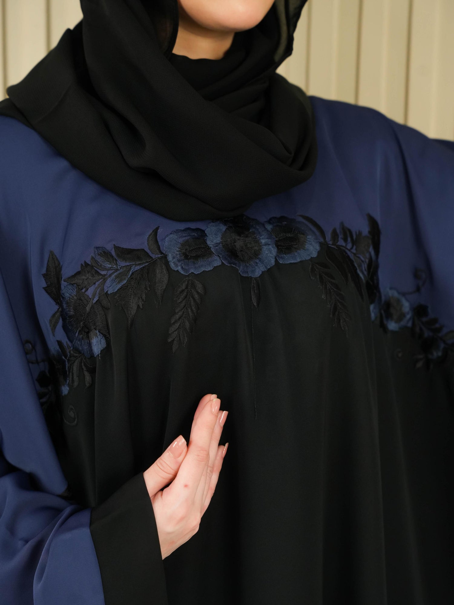 Flora Abaya - Navy Blue (With Free Delivery)