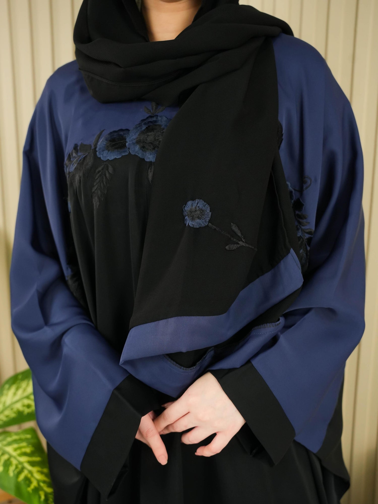Flora Abaya - Navy Blue (With Free Delivery)