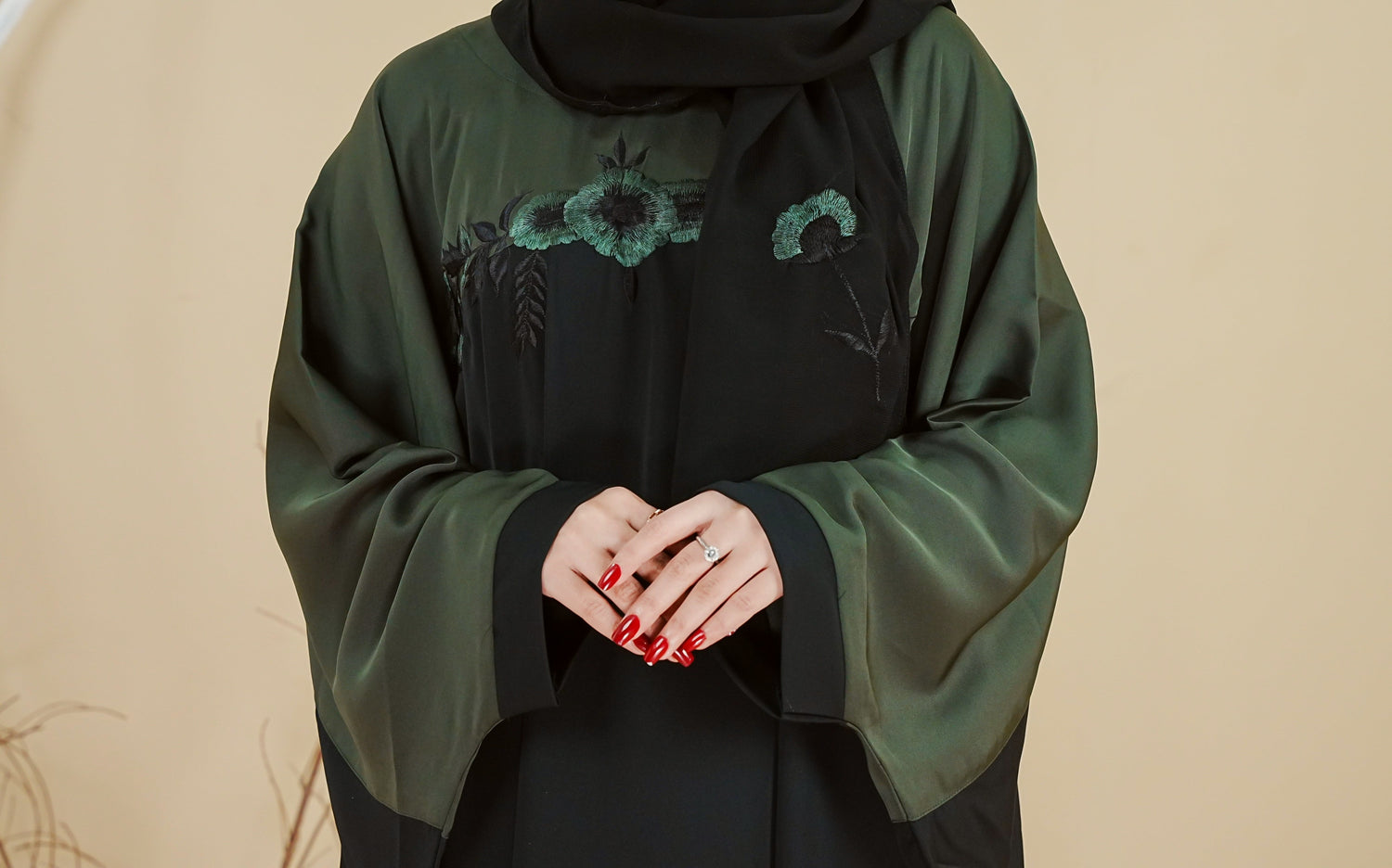 Flora Abaya - Olive (With Free Delivery)