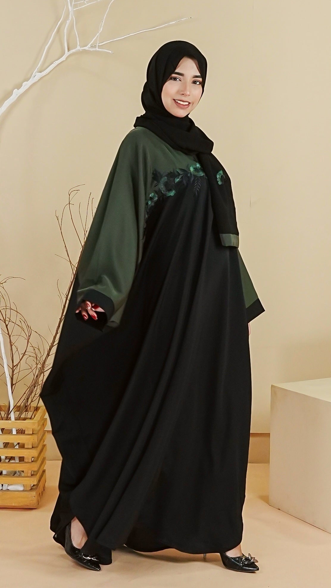 Flora Abaya - Olive (With Free Delivery)