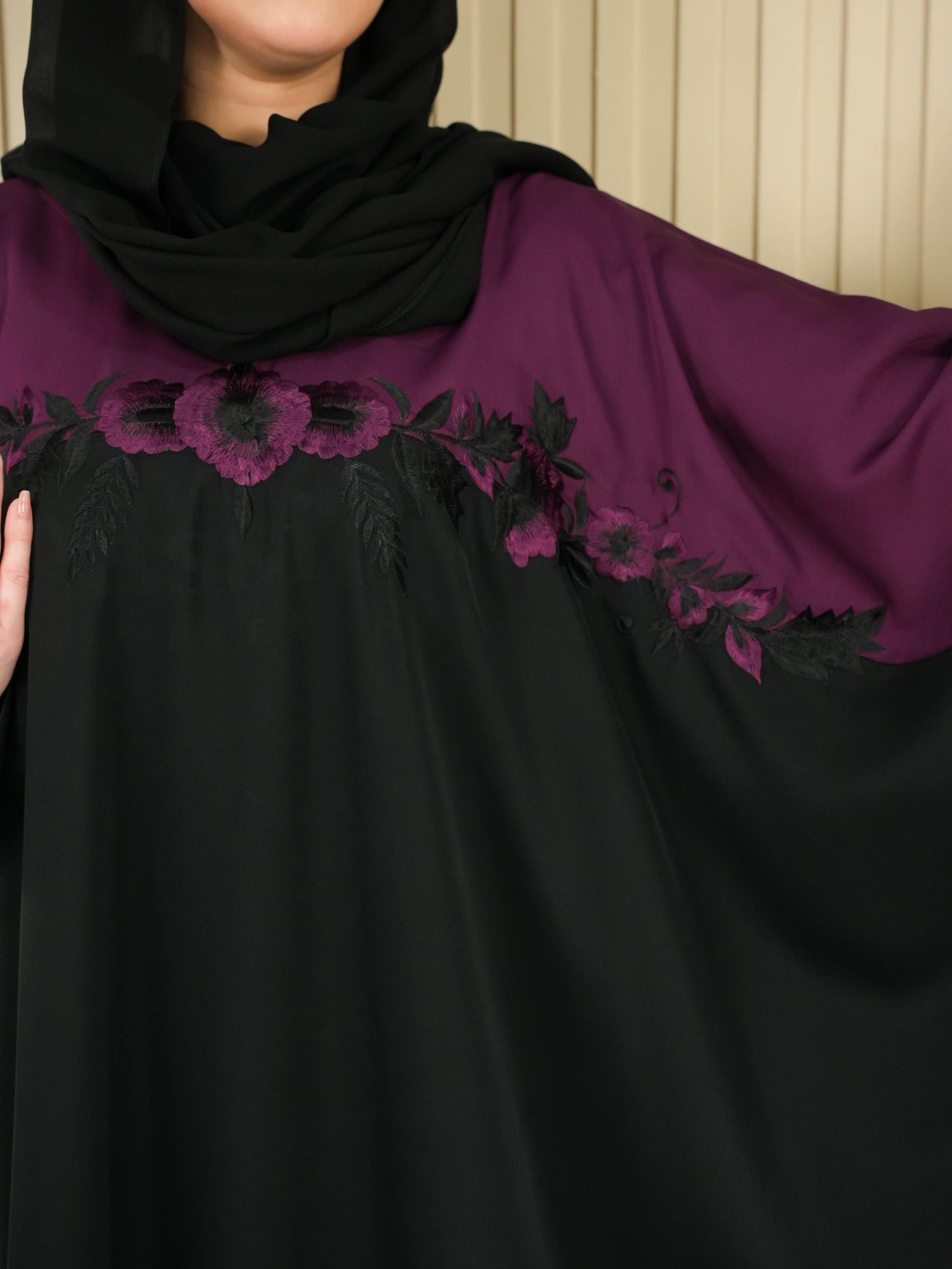 Flora Abaya - Eggplant (With Free Delivery)