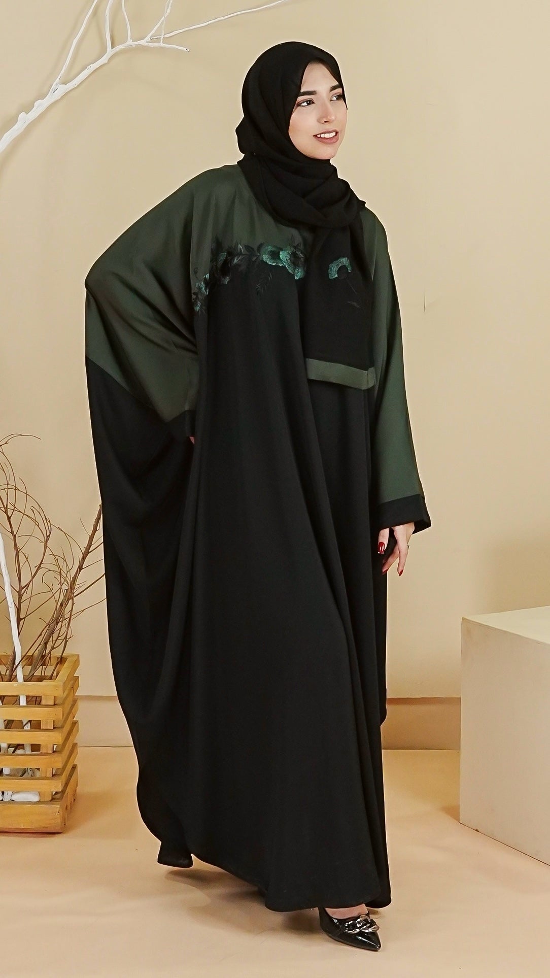 Flora Abaya - Olive (With Free Delivery)