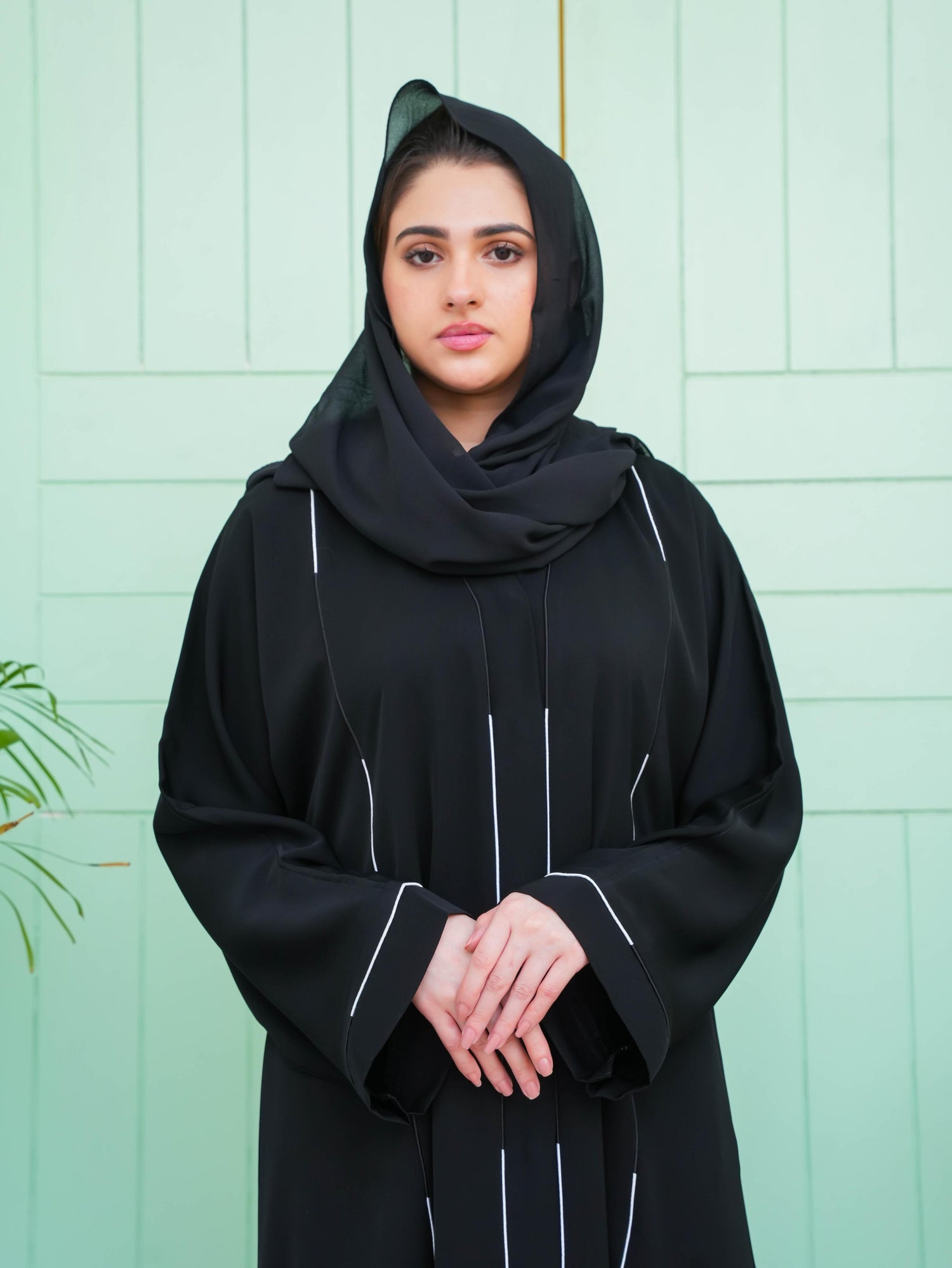 Linia Piping Abaya - Black & White Piping (With Free Delivery)