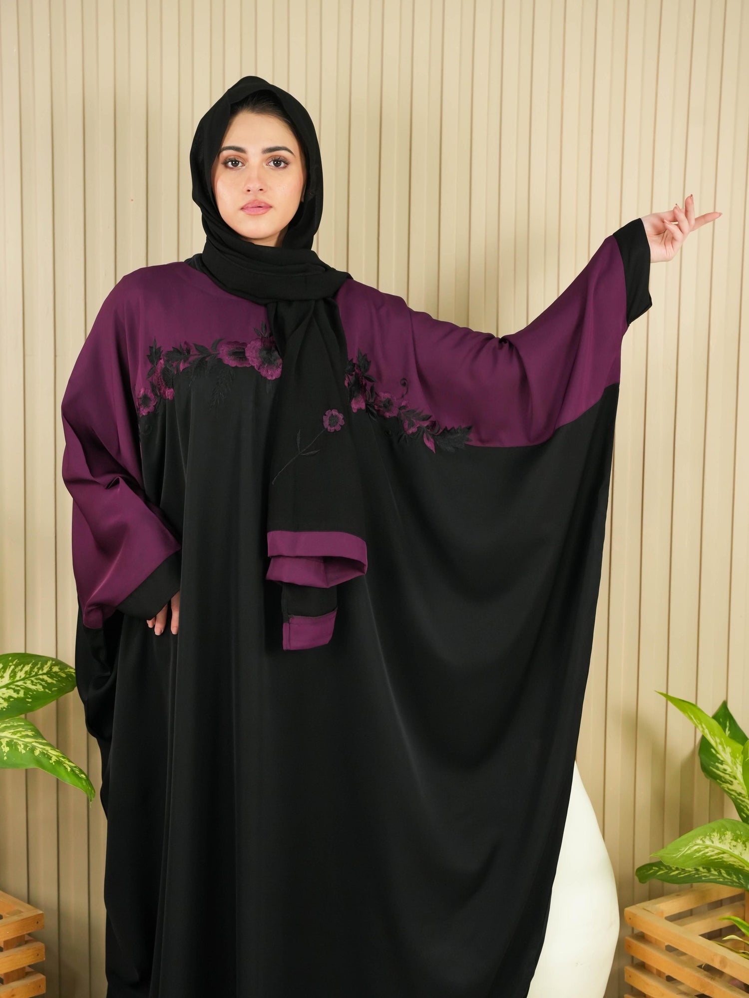 Flora Abaya - Eggplant (With Free Delivery)