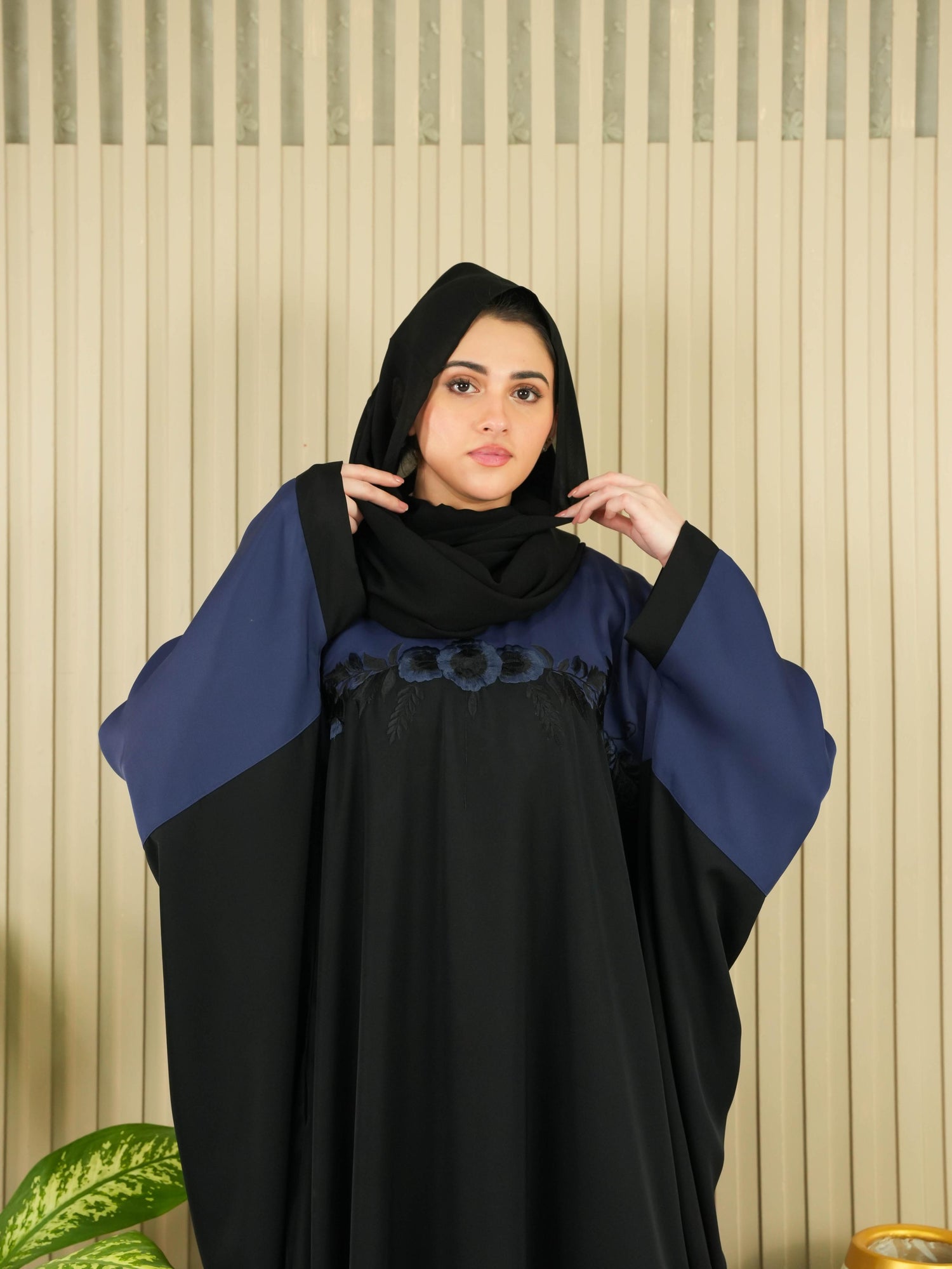 Flora Abaya - Navy Blue (With Free Delivery)