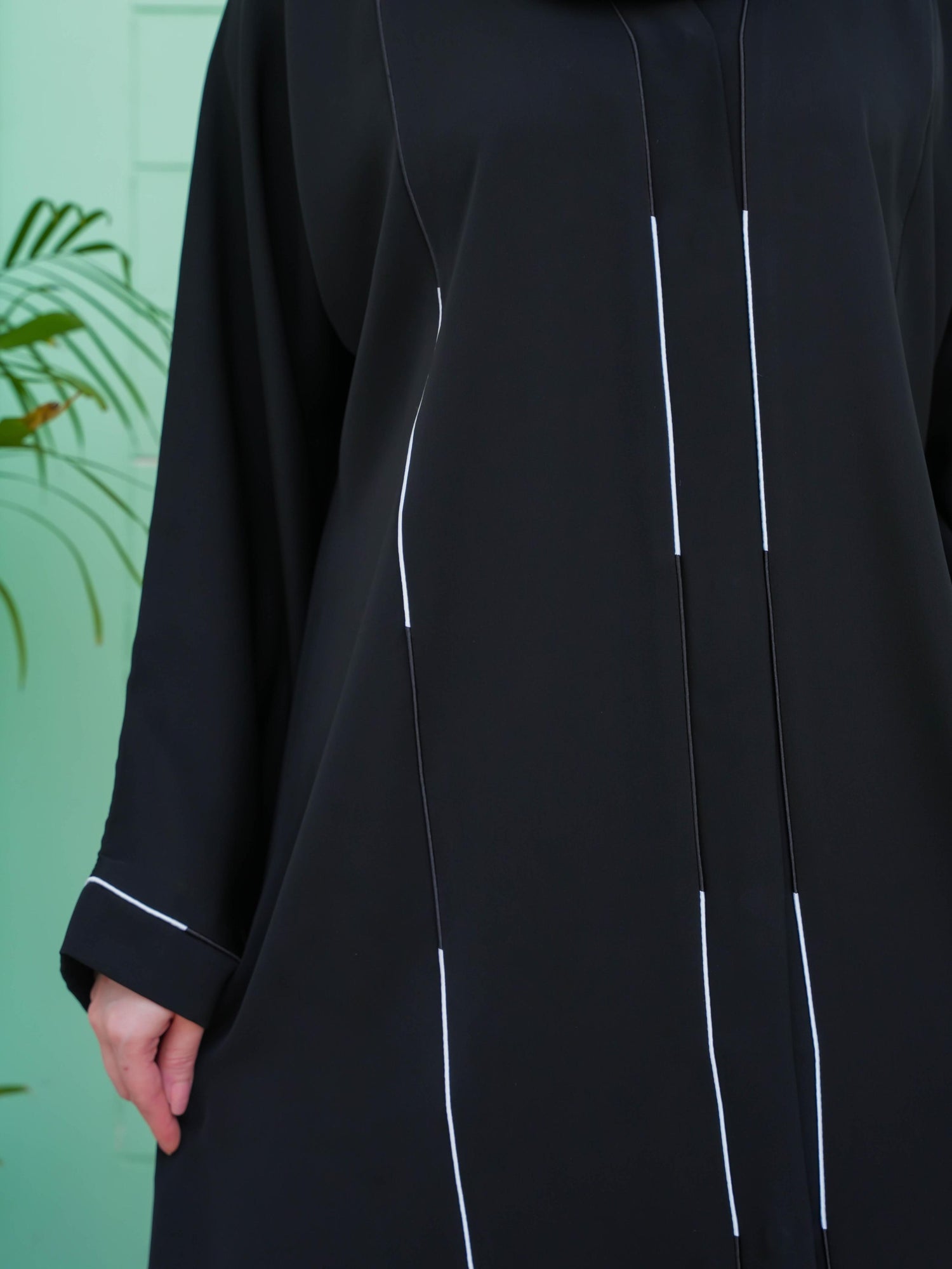 Linia Piping Abaya - Black & White Piping (With Free Delivery)